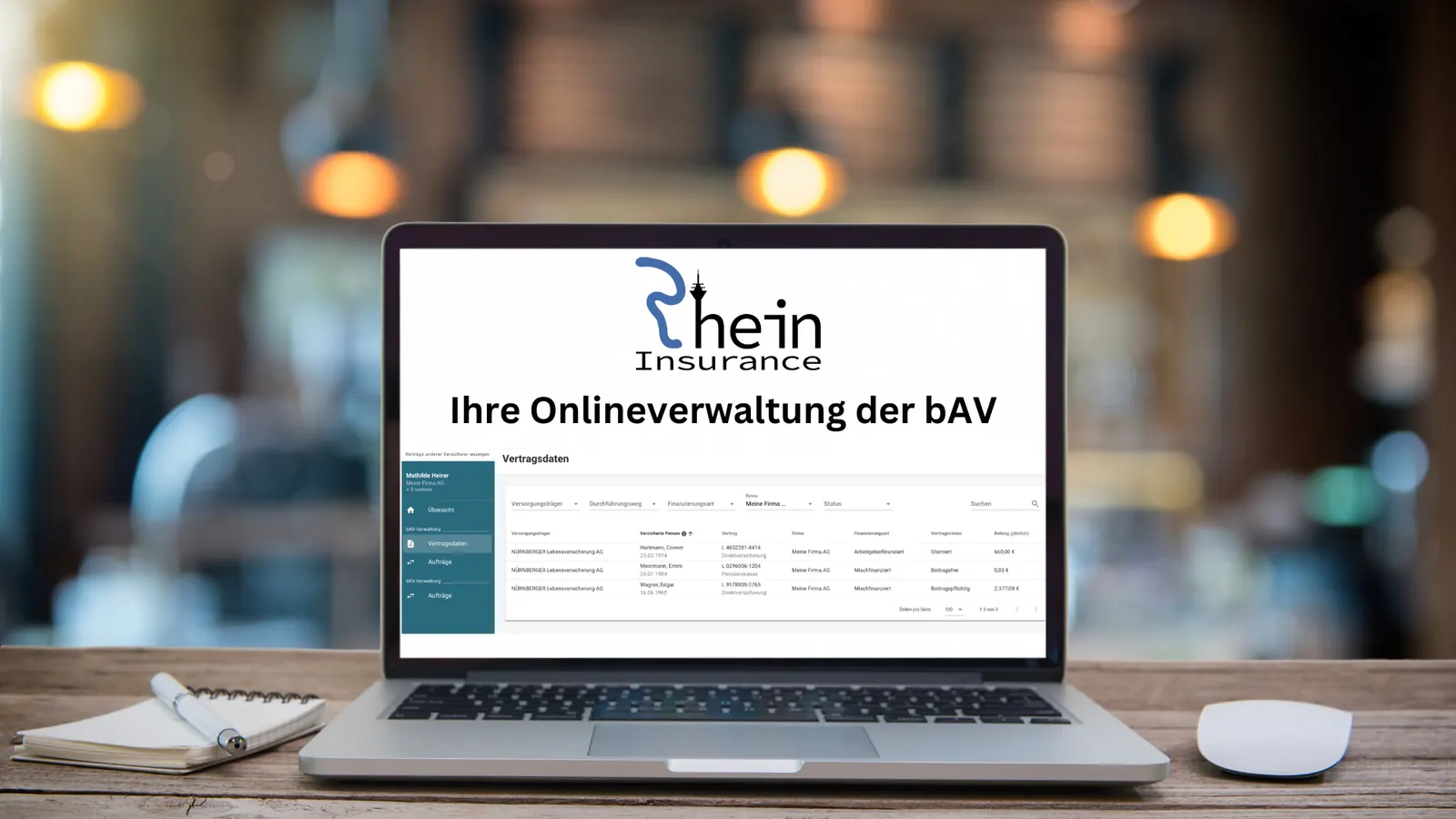 Onlineverwaltung der bAV — Verwaltungsoberfläche Rhein Insurance